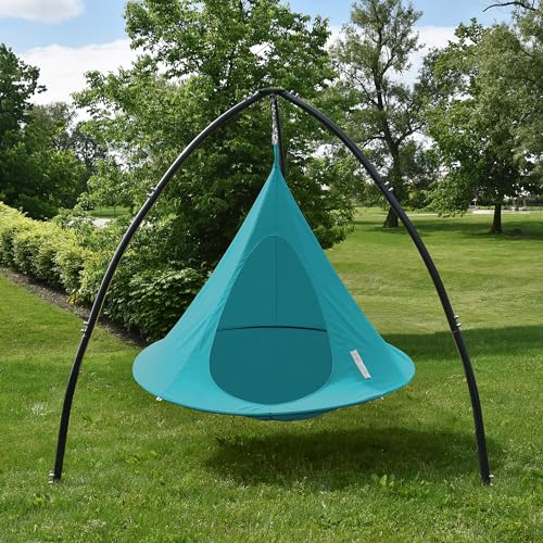 Image of Double Cacoon Hanging Chair for Two - Cozy Indoor /Outdoor Hammock with Polyester Canvas, 440 lb Capacity, Includes 18ft Rope & Carabiner (Bayou Breeze)