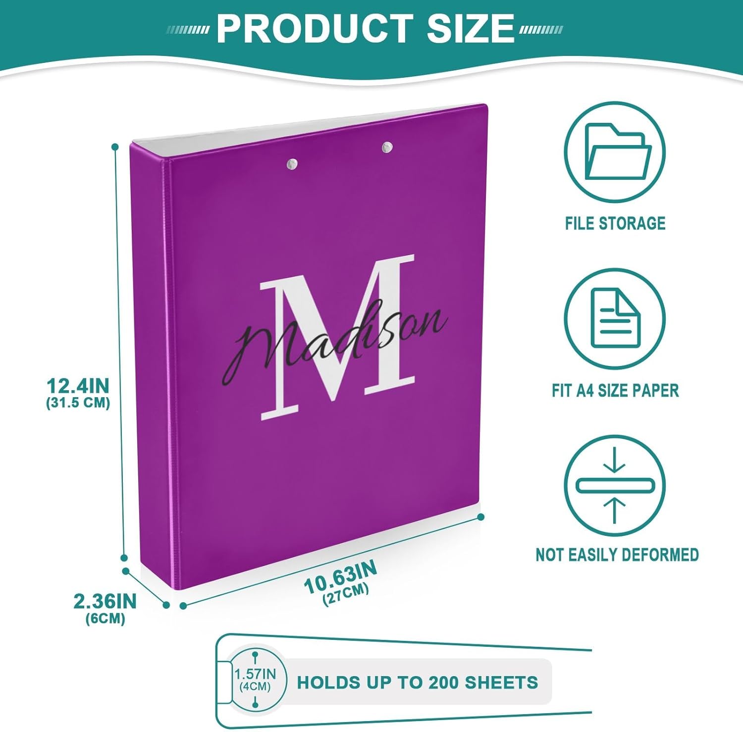 Custom Personalized 3 Rings Binders 1-1/2 Inch, Customized Cute Binder Three Ring Holds 200 Sheets Durable Basic Binders with Name for School Office Supplies