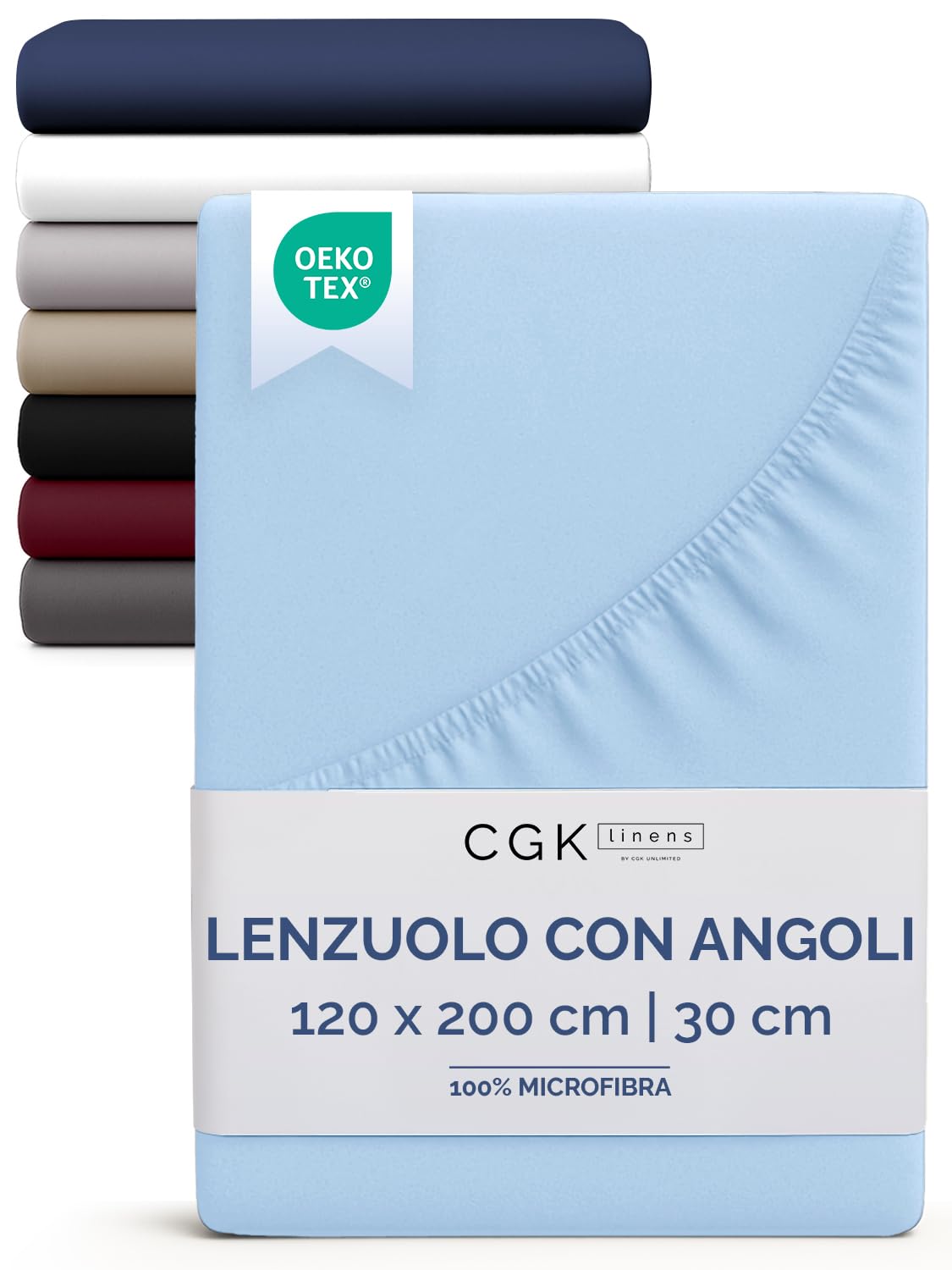 Lenzuolo con angoli 120x200 Azzurro, profondità 30 cm - Lussuoso lenzuolo con angoli - Per materassi fino a 30 cm (12") di altezza - Morbido, senza pieghe e traspirante - 120x200 - singola