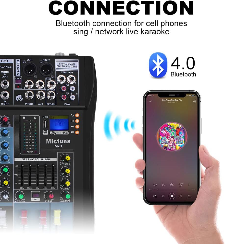 Buy DJ Console Mixer Micfuns 8 Channel with Sound Board USB Bluetooth