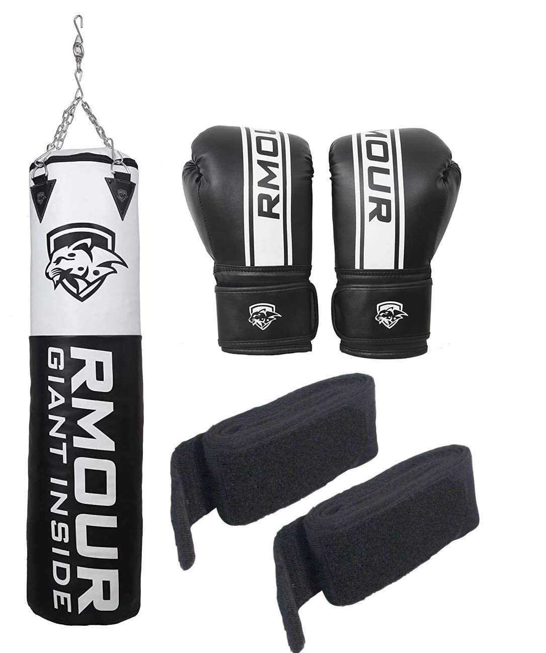 IWIN Our Unfilled White Black Heavy PU Punch Bag Boxing MMA Sparring Punching Training ick Boxing MuDay Thai with Hanging Chain, Boxing Gloves and Hand Wraps (5 Feet) (B08KJN7XVW) Amazon Price History, Amazon Price Tracker