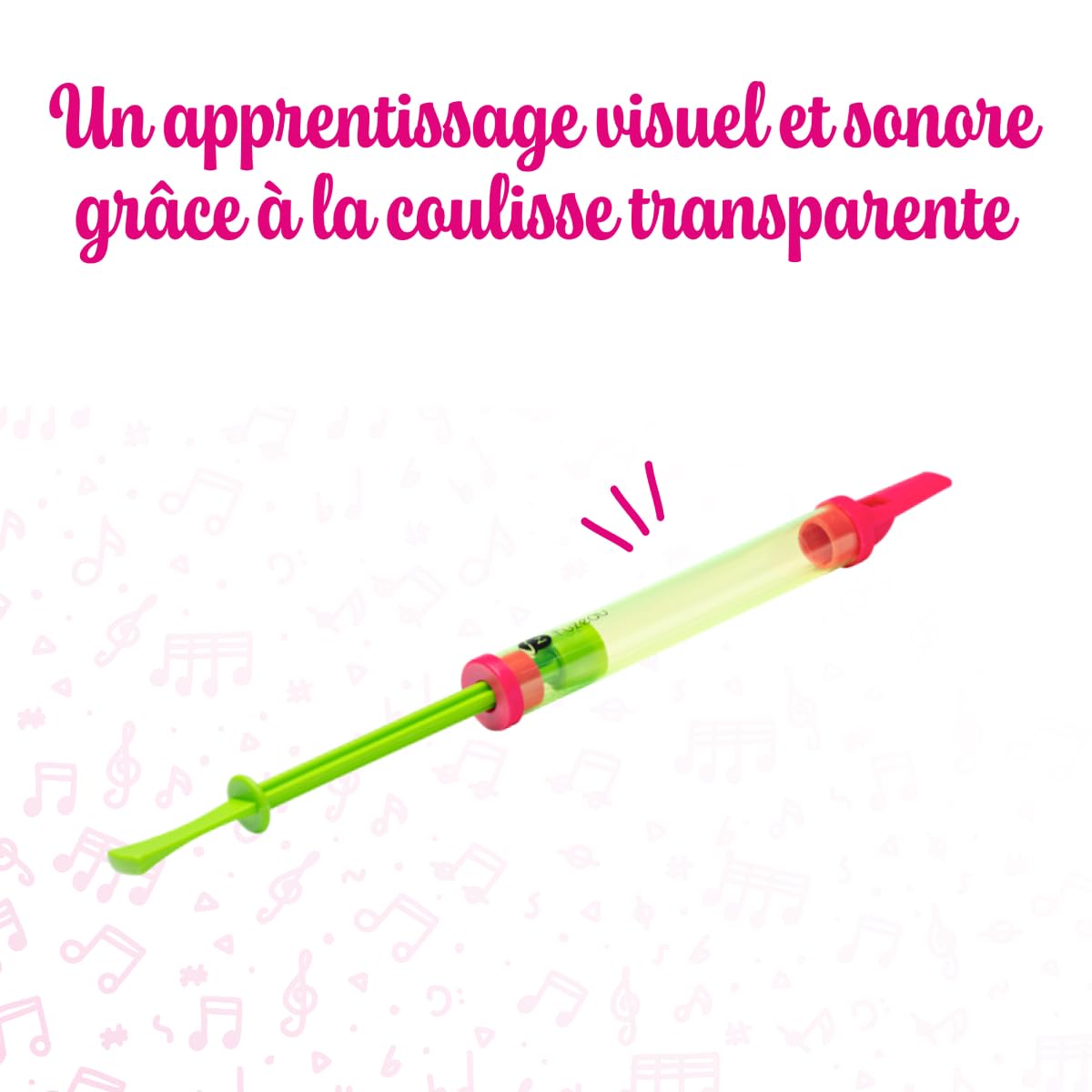Fuzeau - Flûte À Coulisse Transparente Rose Verte - Instrument De Musique À Vent - Comprendre Les Sons Graves Et Aigus - Découverte Des Instruments À Vent - Réf. 2552