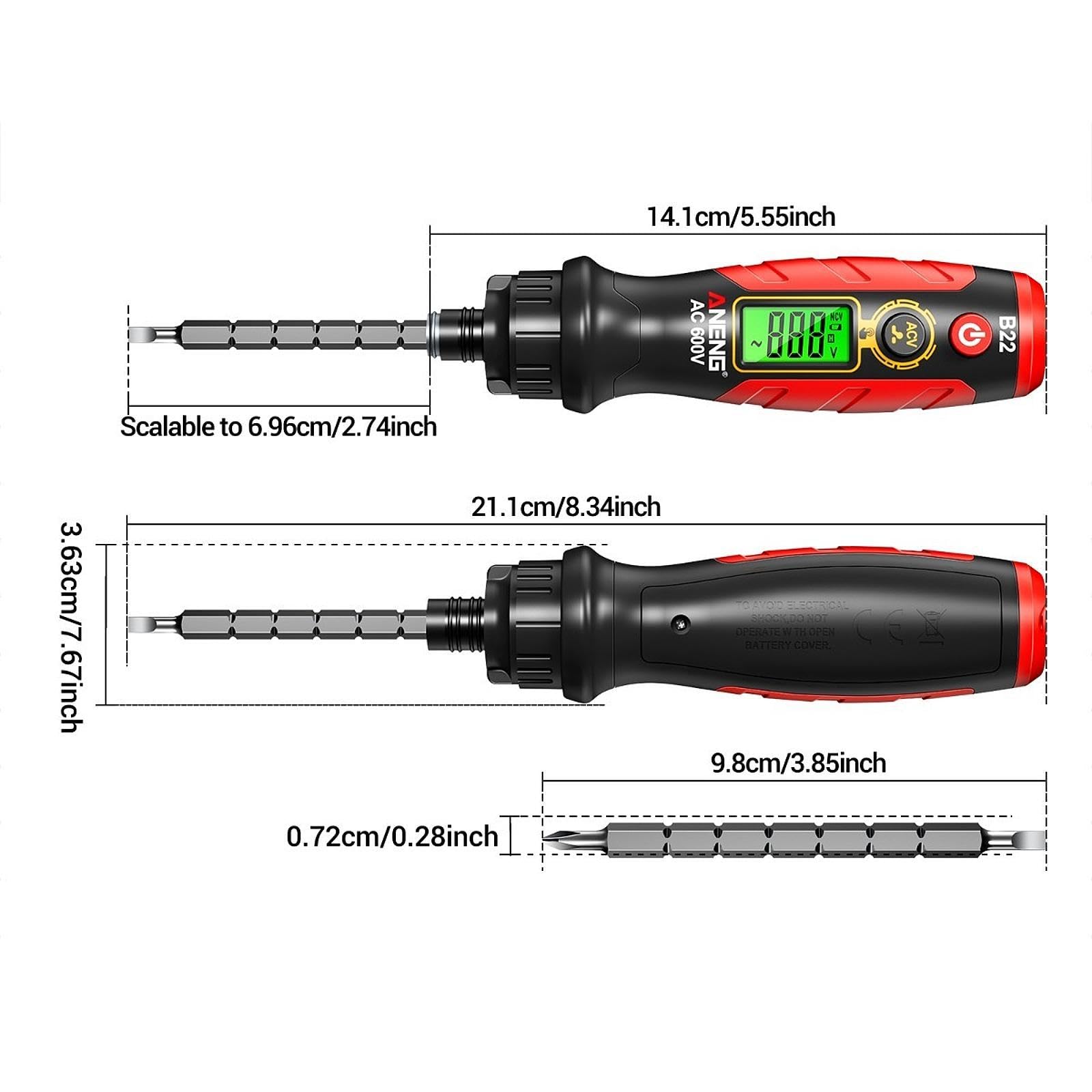 Elektrischer Prüfgerät Stift Spannungsprüfer Schraubendreher Drahtdetektor set aus Metall Einhandbedienung für Werkstatt Innenausbau, Rot