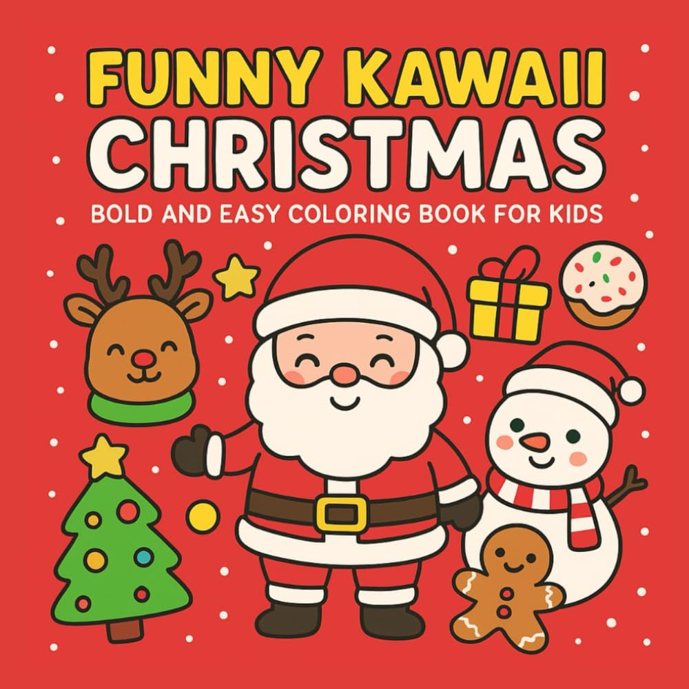Funny Kawaii Christmas Bold and Easy Coloring Book for Kids: A Super Cute Christmas Coloring Adventure for Boys and Girls Ages 3–8