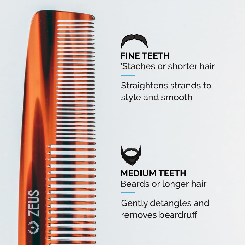 Peine grande de barba y bigote de 7.5 pulgadas, peine de corte sierra hecho a mano para el aseo de los hombres, antiestático, acabado ultra suave para un estilo sin enganches (concha de tortuga 4