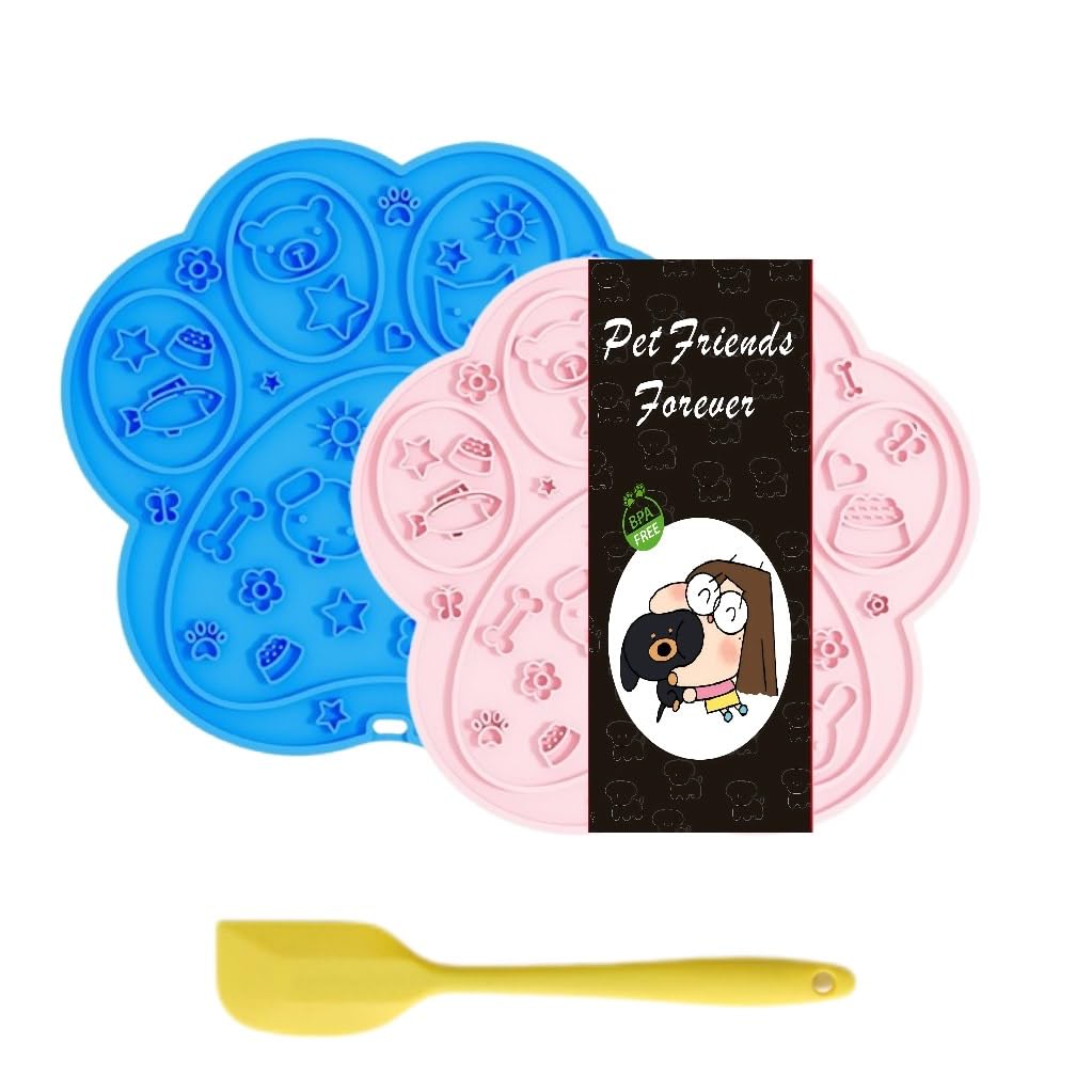 Pet Friends Forever Silicone Licking Mats, 2-Pack, Blue and Pink, 18.5 x 20 cm, with Suction Cups