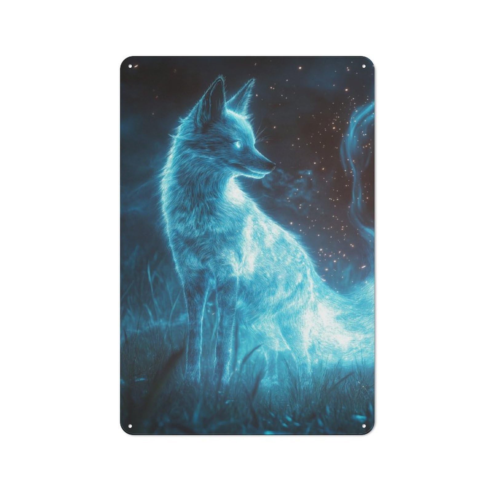 Junmoney Ghost Fox Tin Wall Plaque 30X20cm With For Home Office Or Studio, A New Home Present For Creative Workspace Decorators