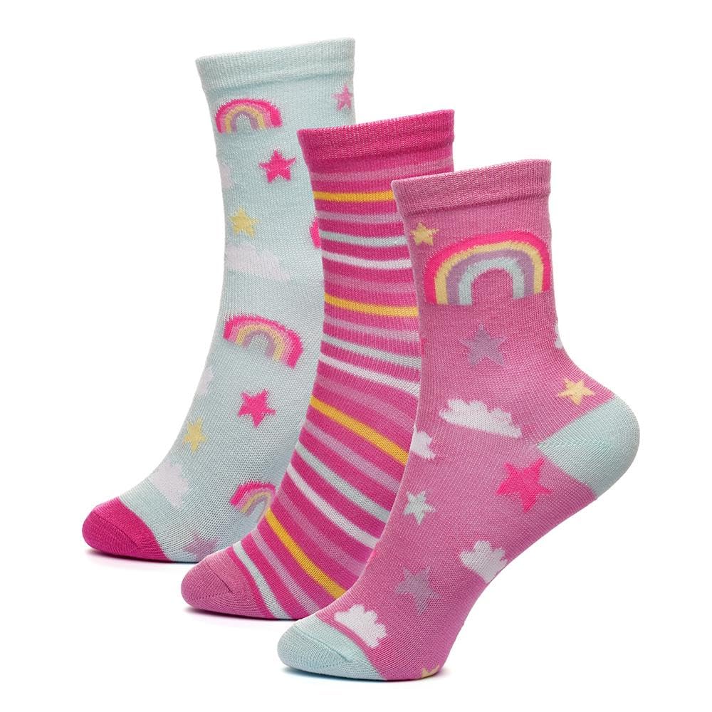 A2Z 4 Kids Chaussettes Filles Lot de 6 Motif Rayures Arc-en-Ciel Chaussettes Montantes Premium Thème Chaussettes Durables Confortables Enfants Pointure 2-3 (23-26), 3-6 (27-30), 7-10 (31-36)
