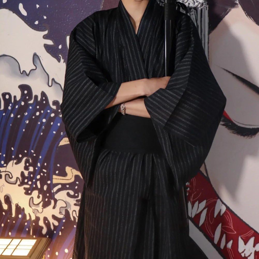 1 Juego De Kimono Tradicional Japonés Yukata para Hombres, De Baño Larga Yukata Suelta con Cinturón para Cosplay De Sauna En Casa