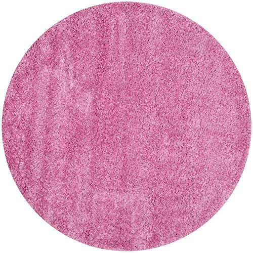 Image of Solid Fluffy Rugs and Carpet for Hall and Drawing Room 5x5 Round Baby Pink Color