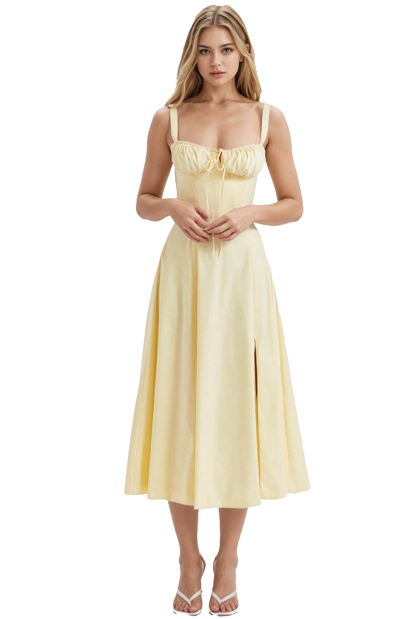 Women Floral Corset Dress 2026 Boho Midi Sundress Summer Dress | Flowy A-Line Dress with Adjustable Spaghetti Straps Lace Up Back Front Slit High Waist for Vacation Wedding Guest