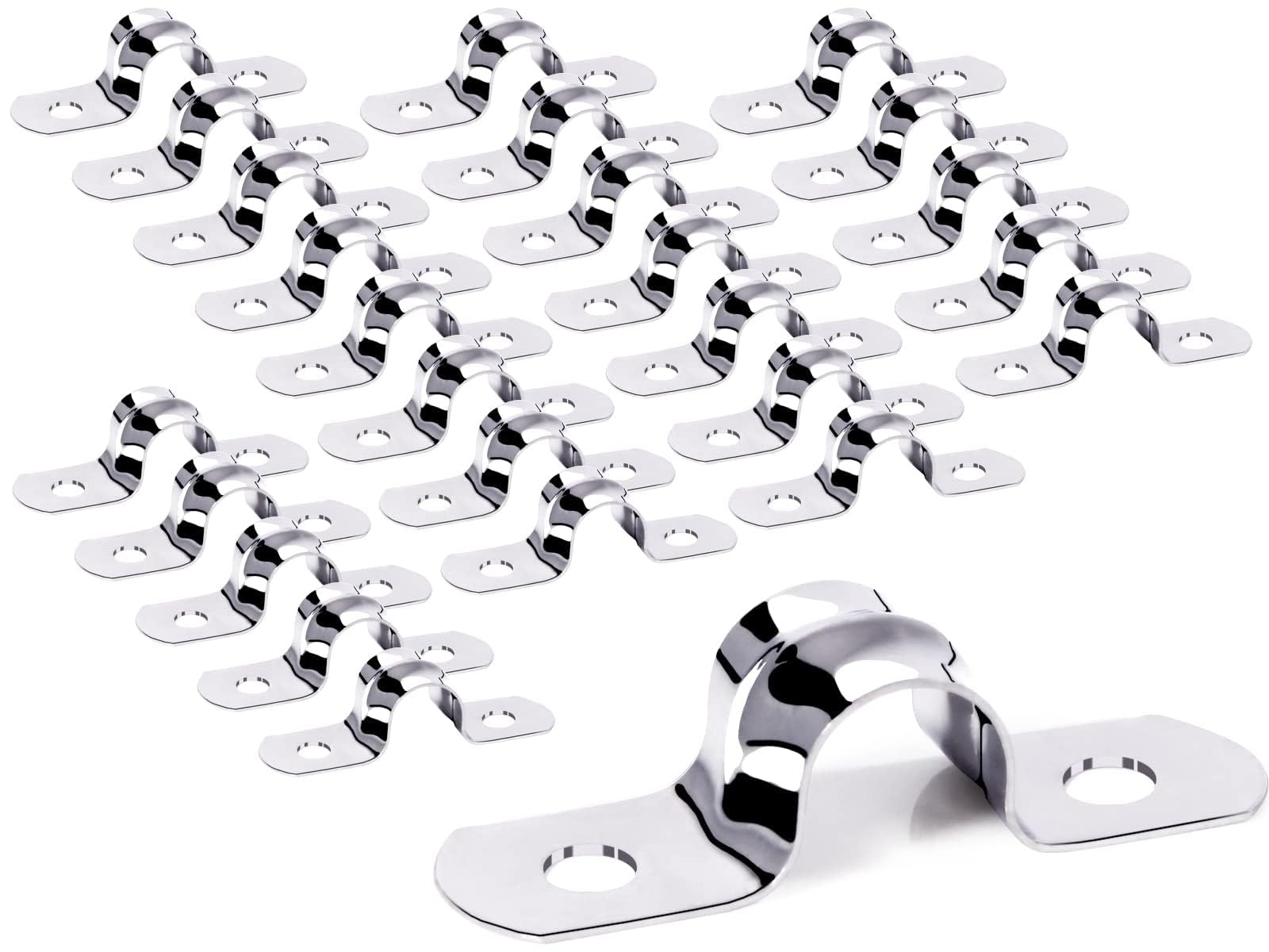 Stainless Steel Mounting Clamp, Pack of 25, Metal U-Type Pipe Clamp, 10 mm, Two Hole, U-Shaped, Small Metal Clamps for Attaching Gas Pipes, Water Pipes and Cables (M10)