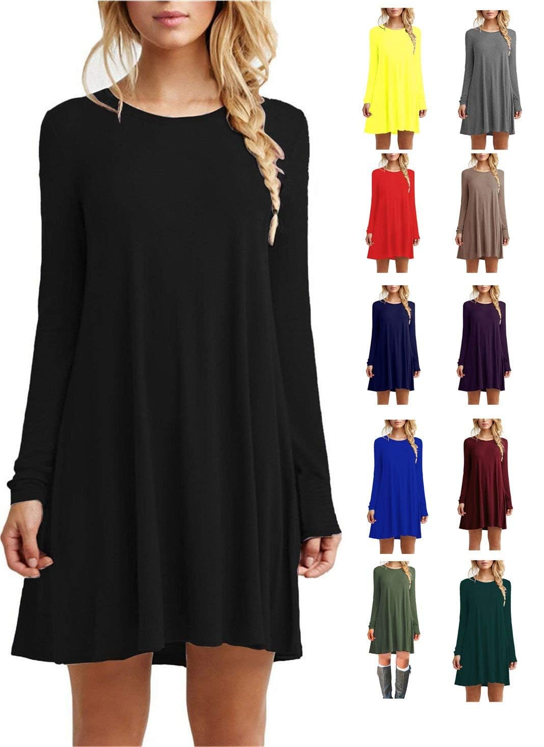 TOPONSKY Women's Casual Plain Simple Loose Flowy Short-Sleeve T-Shirt Dress