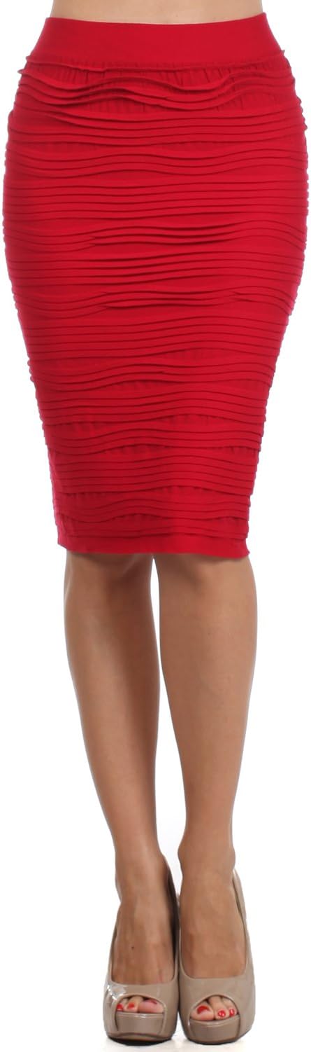 Women's Seamless 2 in 1 Convertible A-line Pleated Tube Pencil Skirt / Crinkle Bodycon Club Mini Dress (RED)