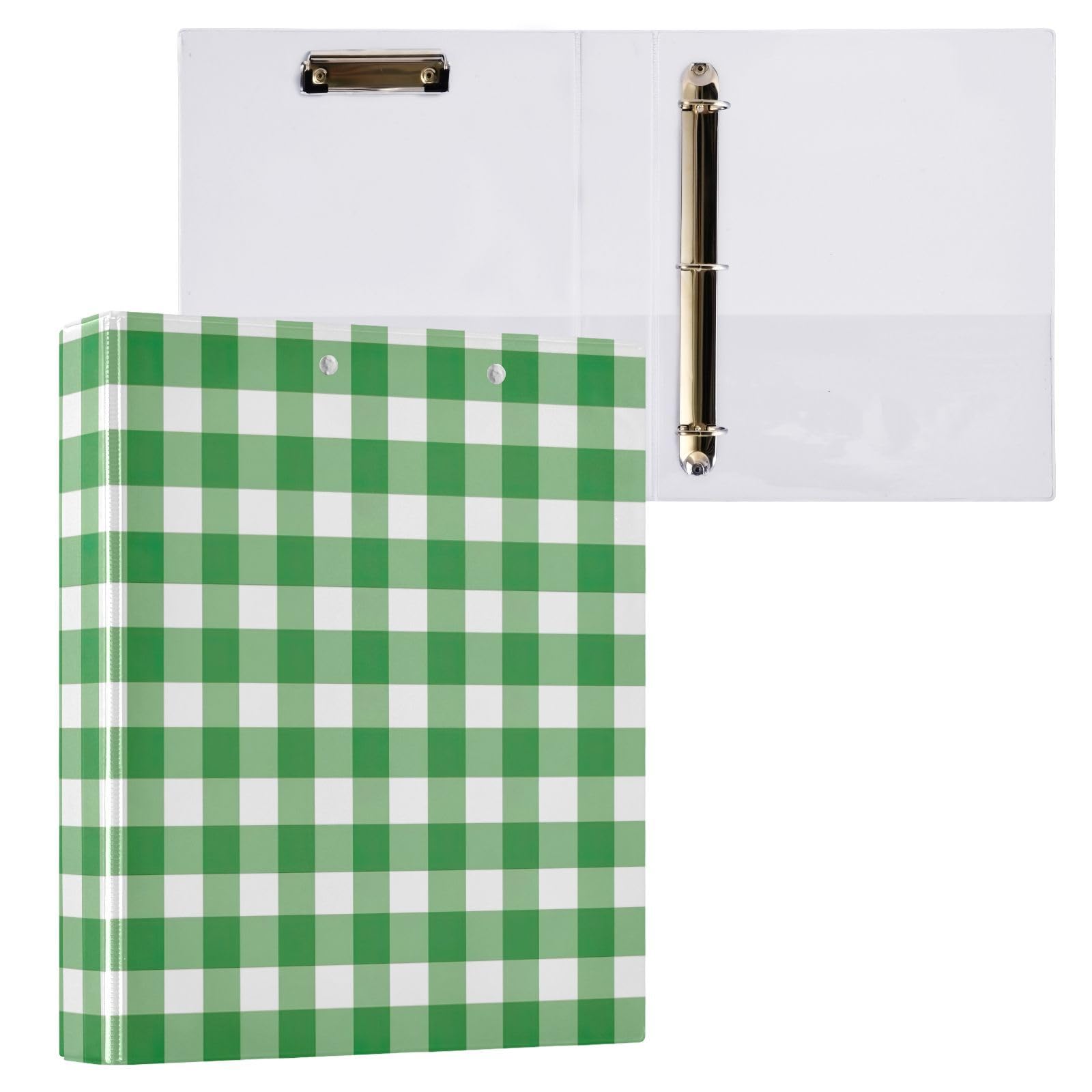 Raccoglitori a 3 anelli, 3,8 cm, a quadretti, rotondi, decorativi, con clip in metallo, organizer per casa e ufficio, confezione da 2