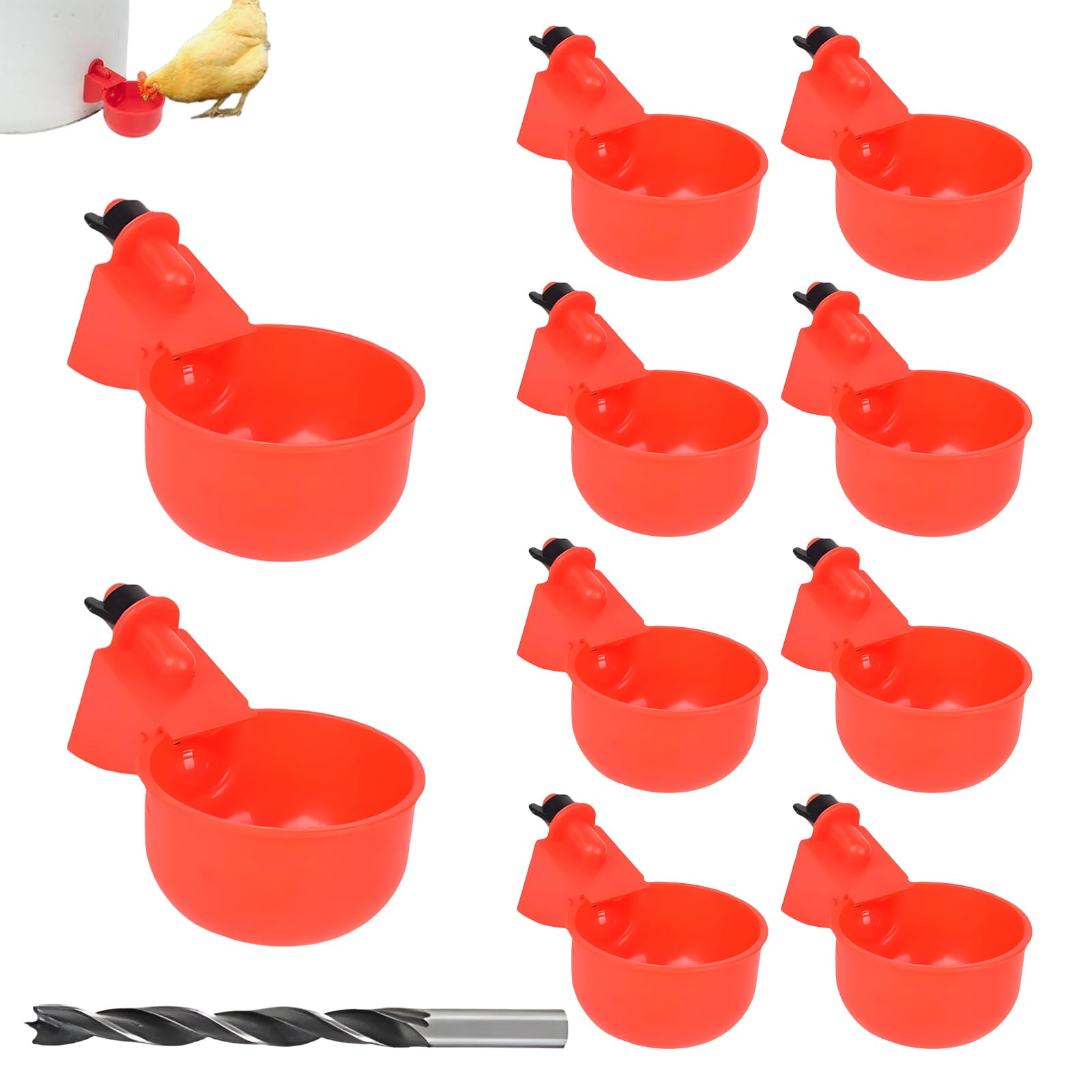 10 Pzs Bebedero Gallinas Automático, Juego de Comedero para Aves de Corral, Bebedero con Taladro, Dispensador de Agua para Pájaro Codorniz Paloma Pollo Gallina
