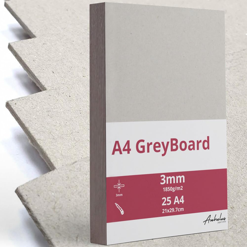 25 Sheets A4 Grey Cardboard 3mm Thick (1850gsm/m2) | 21x29.7cm Size