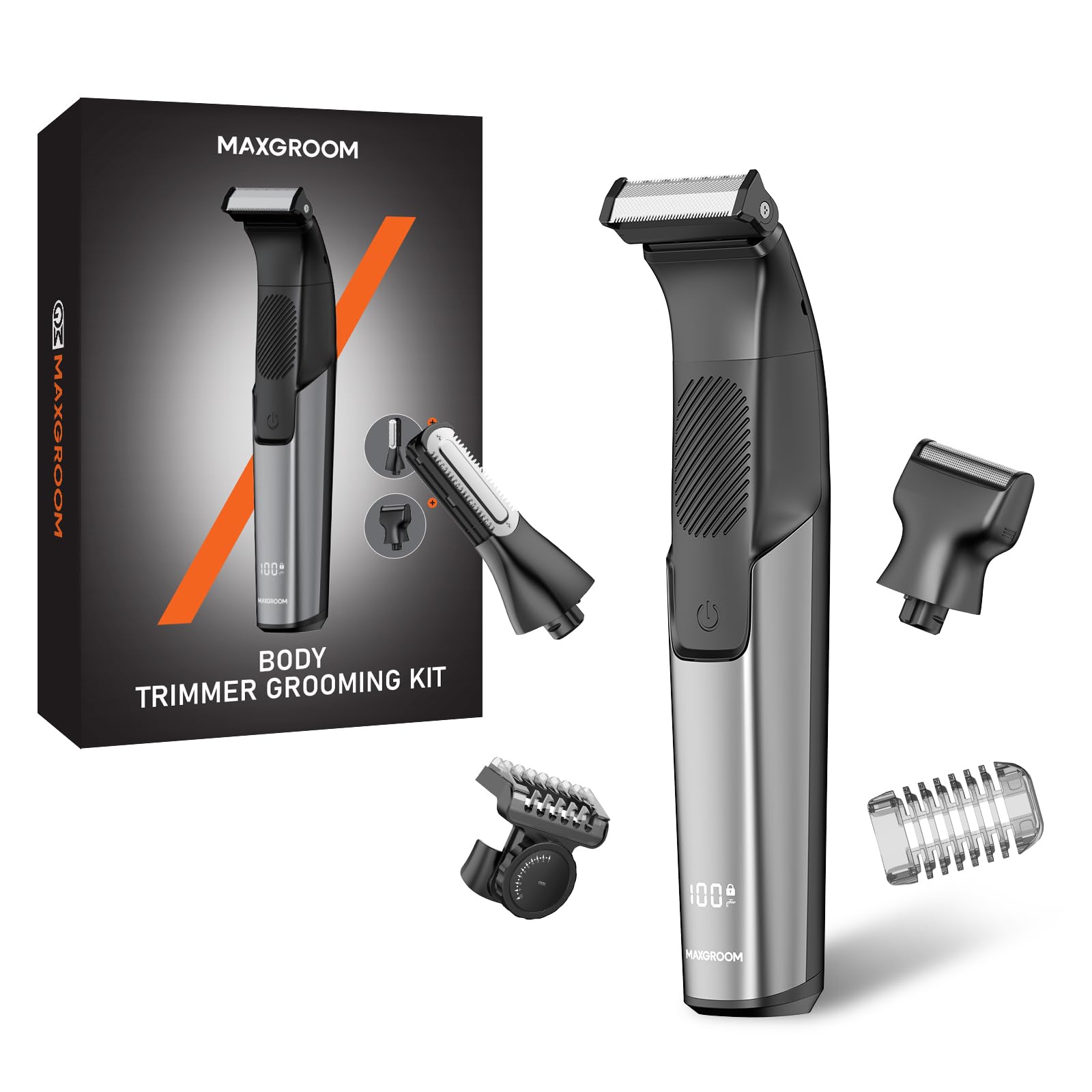 MAXGROOM 3-in-1 Körperrasierer Herren, Wasserdicht Trocken und Nass Intimrasierer Mann, Elektrisch Rasierer Trimmer für Körper und Intimbereich,Body Groomer Men mit Trimmaufsatz (Mehrfarbig)