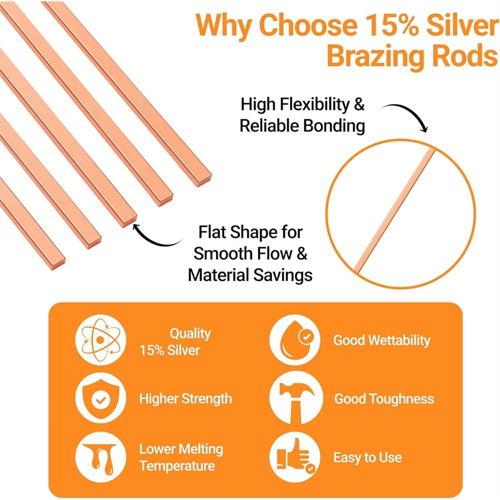 20 Stück Silberlotstangen 15% Silber-Lötstäbe mit 10" Flussmittelbeschichtetes Set für Kupferverarbeitung und Sanitär HVAC Lötset