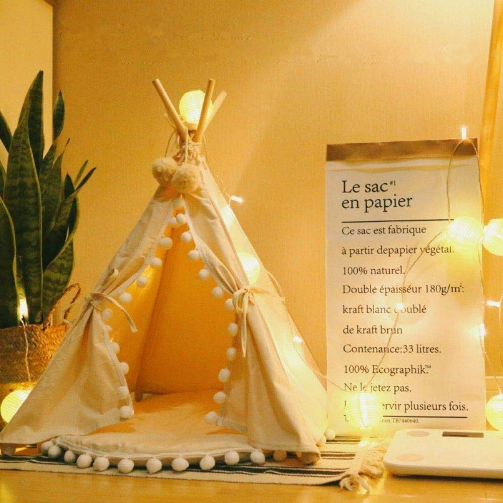 TentHome Tente pour Animaux de Compagnie à la Maison Tente Tipi Cabane pour Chiens Chiots Chats Niche avec Pompons pour Chien Amovible et Lavable, sans Coussin (M(1-7kg))