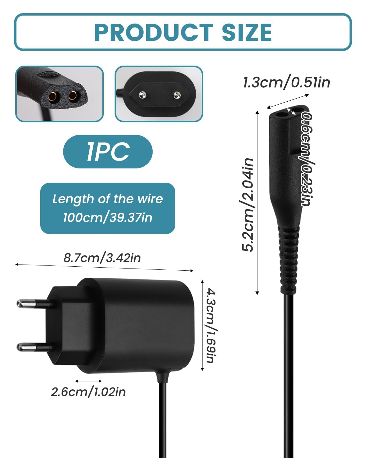 Caricabatterie da 12 V 0,4 A per rasoio elettrico Braun serie 9 8 7 6 5 3 1, cavo di alimentazione universale di ricambio con cavo da 1,5 m, compatibile con 2675 2838 9090cc 5190cc 3040s 3020s 3050cc