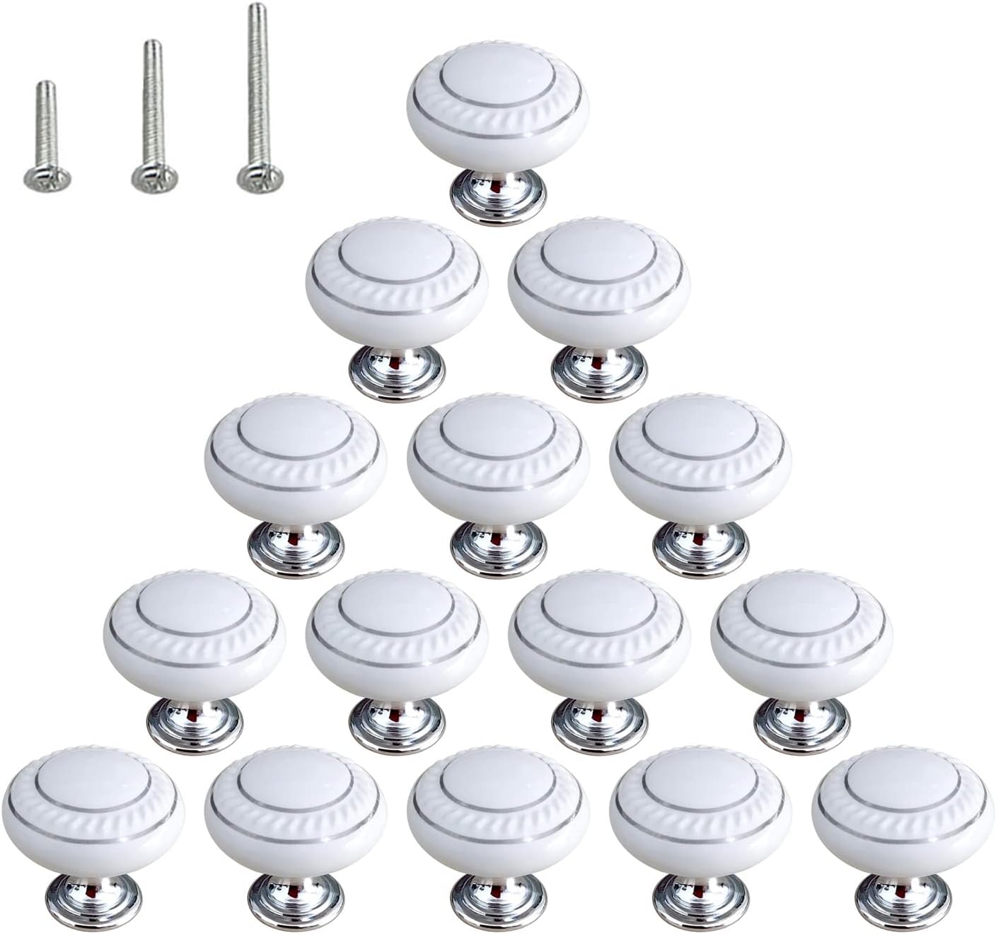 HUAMULAN 15 Pack Ceramic Knob Simple Dresser Kitchen Round Cabinet Pulls,Zinc Alloy Base Cupboard Wardrobe Drawer Door Handles,3 Size Screws