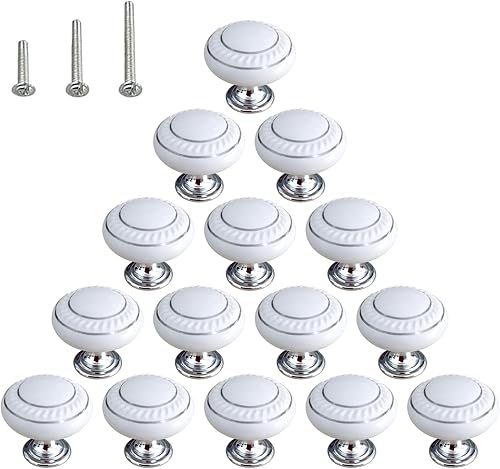 Vista 80 de HUAMULAN 15 pomos de cerámica brillante con botón redondo de hongo, vestidor, tiradores vintage, manijas de puerta, armario, cajón, diámetro de 1.5