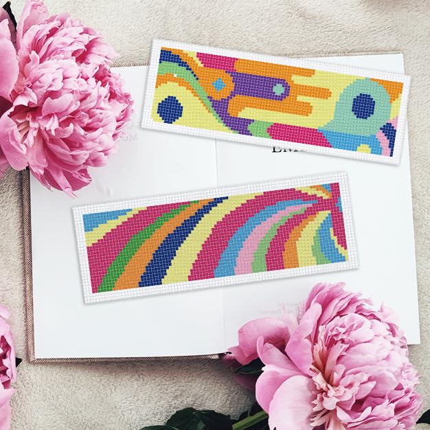 Image of INFUNLY 6pcs Abstract Art DIY Cross Stitch Bookmark Kits for Beginners Creative Colorful Cross Stitch Kit with Instruction Modern Abstract Stamped Embroidery Bookmark Kit for Book Lovers Readers Gift