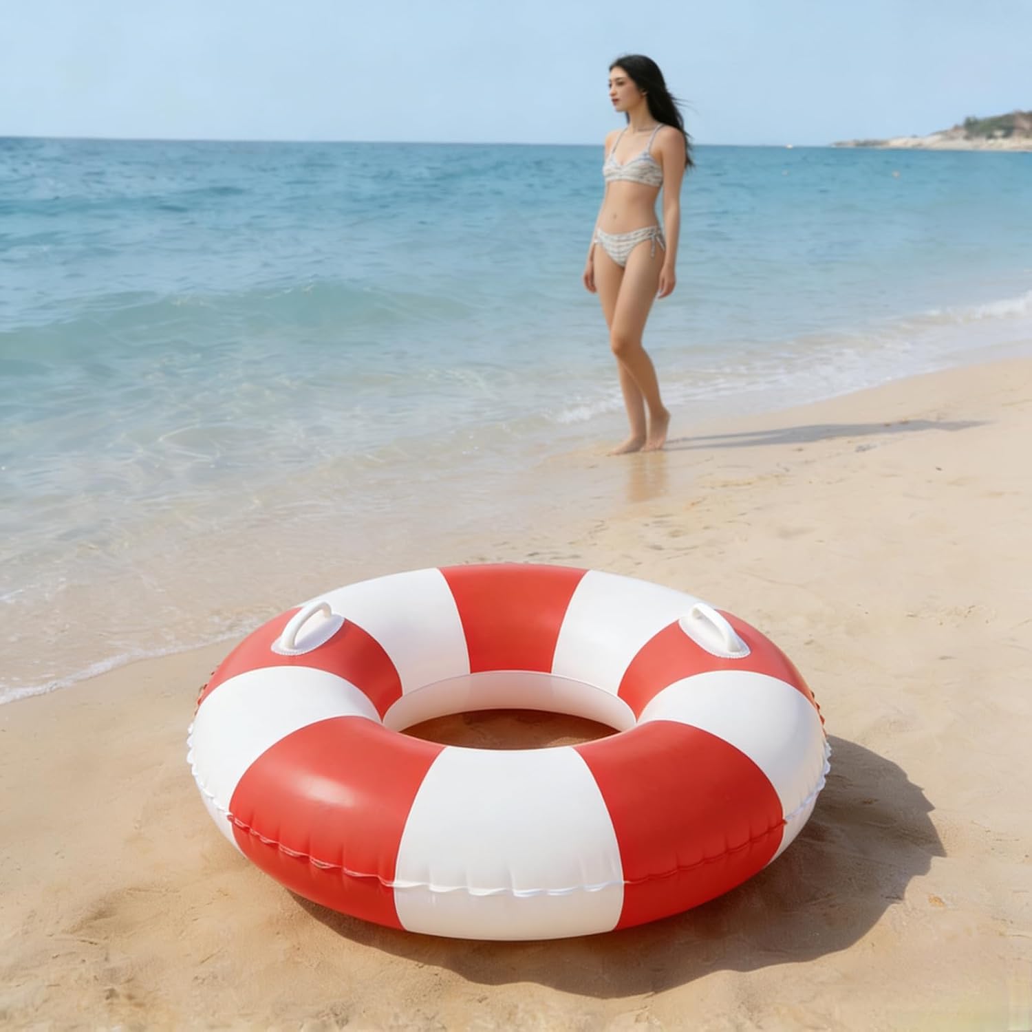 2 PCS Large 35 inch Inflatable Pool Floats for Swimming Pool Party Lake Beach Adults -Striped Floaties Pool Tubes Swim Rings Tubes Floaties for Beach Pool Party Decorations