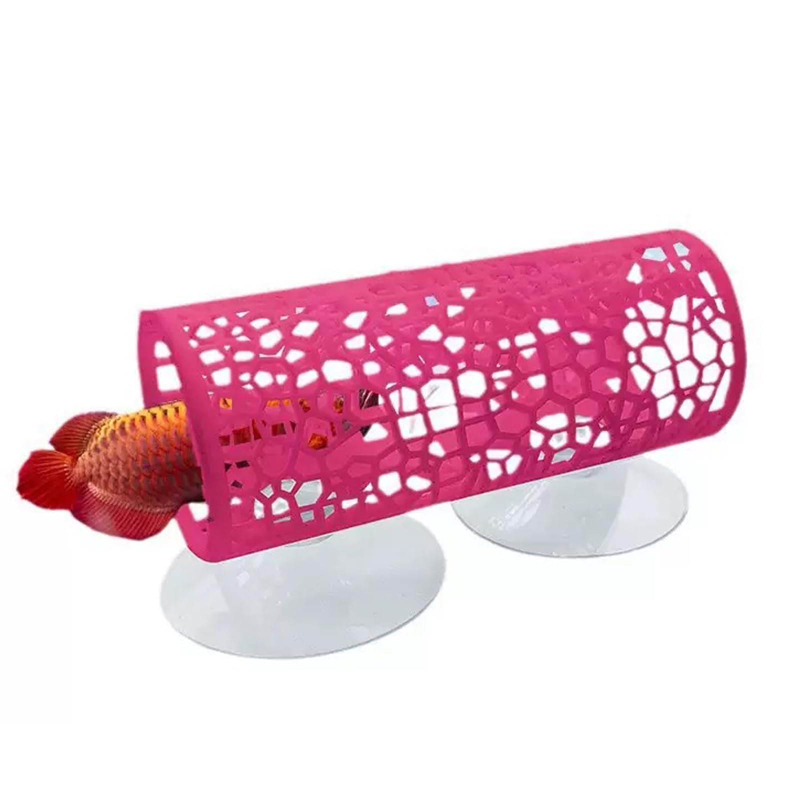 Plastic Aquarium Hideaway Cave with Flow-Through Design - Decorative Tunnel for Betta Fish, Guppies &amp; Shrimp with Secure Suction Cup