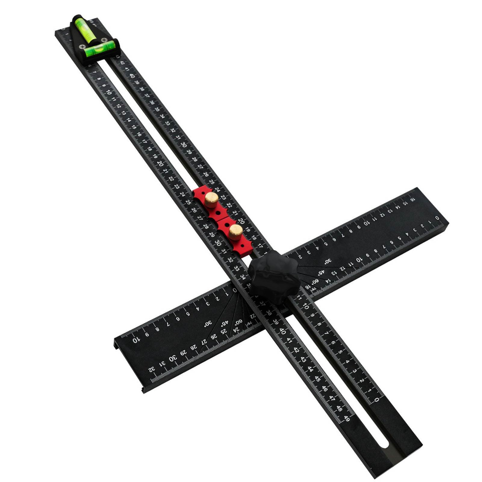 Escuadra en T de 54 cm para carpintería con nivel de burbuja, herramienta de medición multiángulo, regla combinada ajustable para trazados a 90 y 45 grados, borde recto de aleación