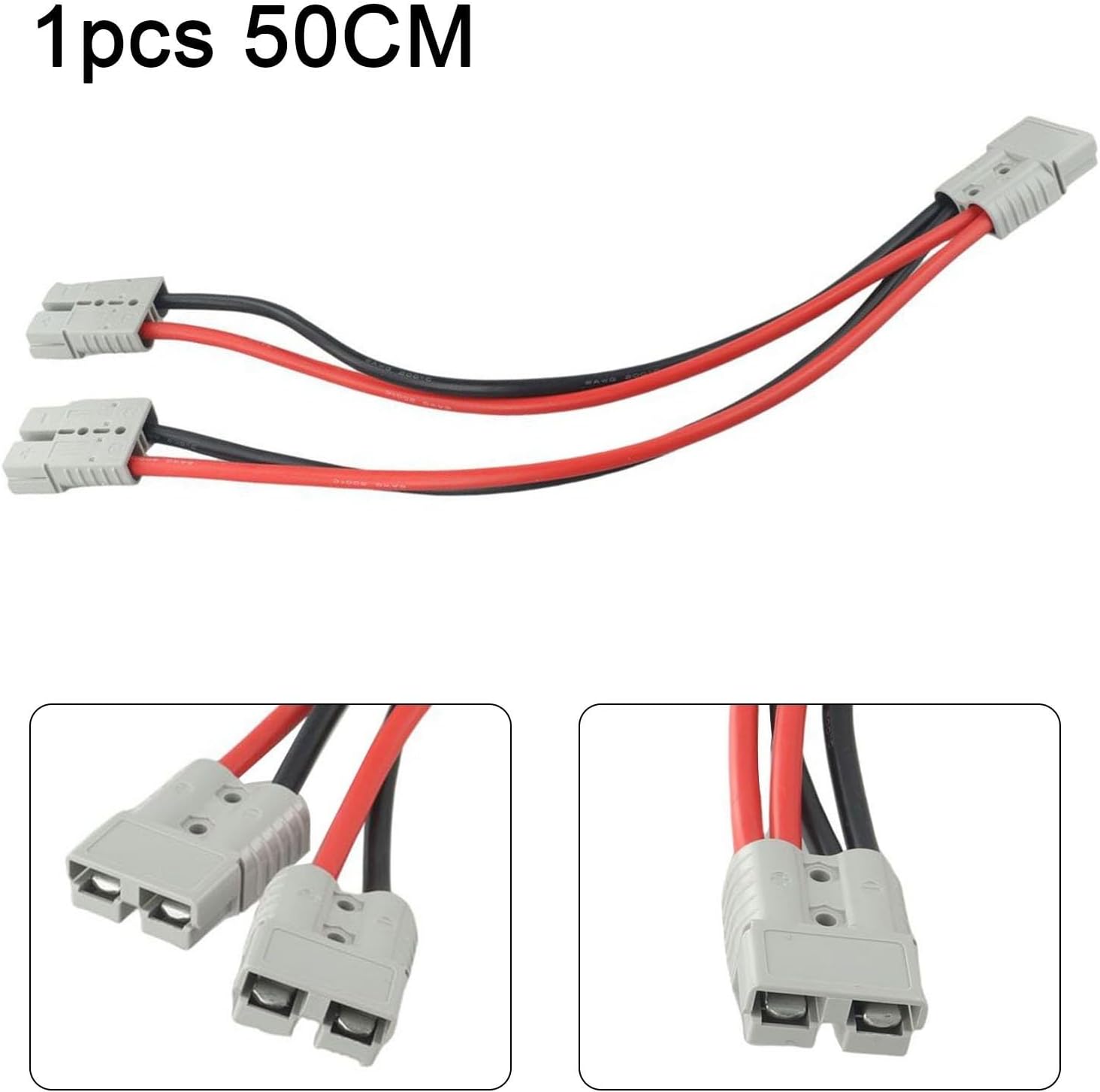 120A Style Power Connector, 6AWG Dual Y Splitter Cable, Copper Silver, Gray, for RV, Marine, Bus, Forklift High Current Wiring(50CM)