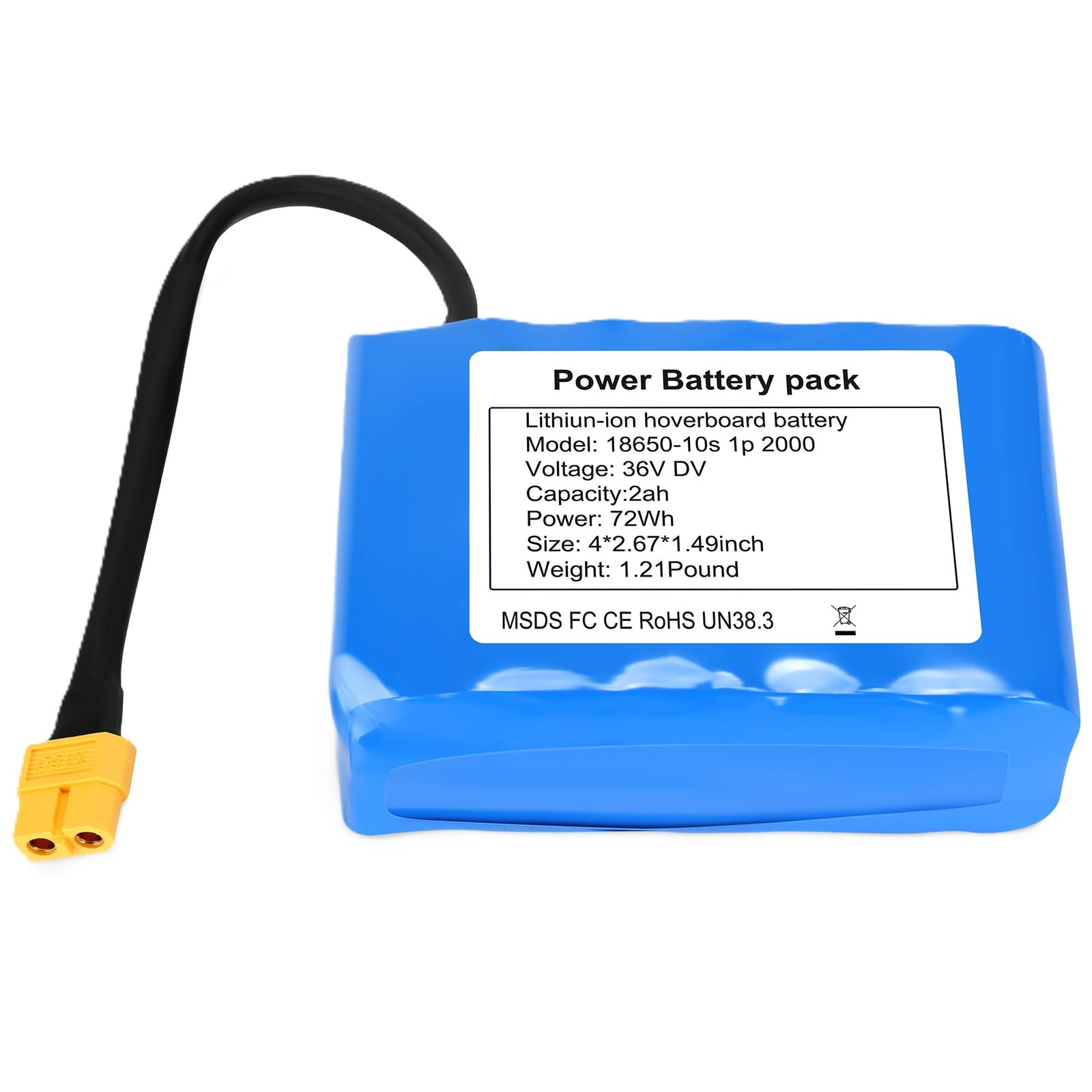 HaiNXC 36V 2000mAh Hoverboard Battery 10S1P Li-ion Pack - Safety Tested, XT60 Plug, Extreme Temp Resistant & Long Lifespan