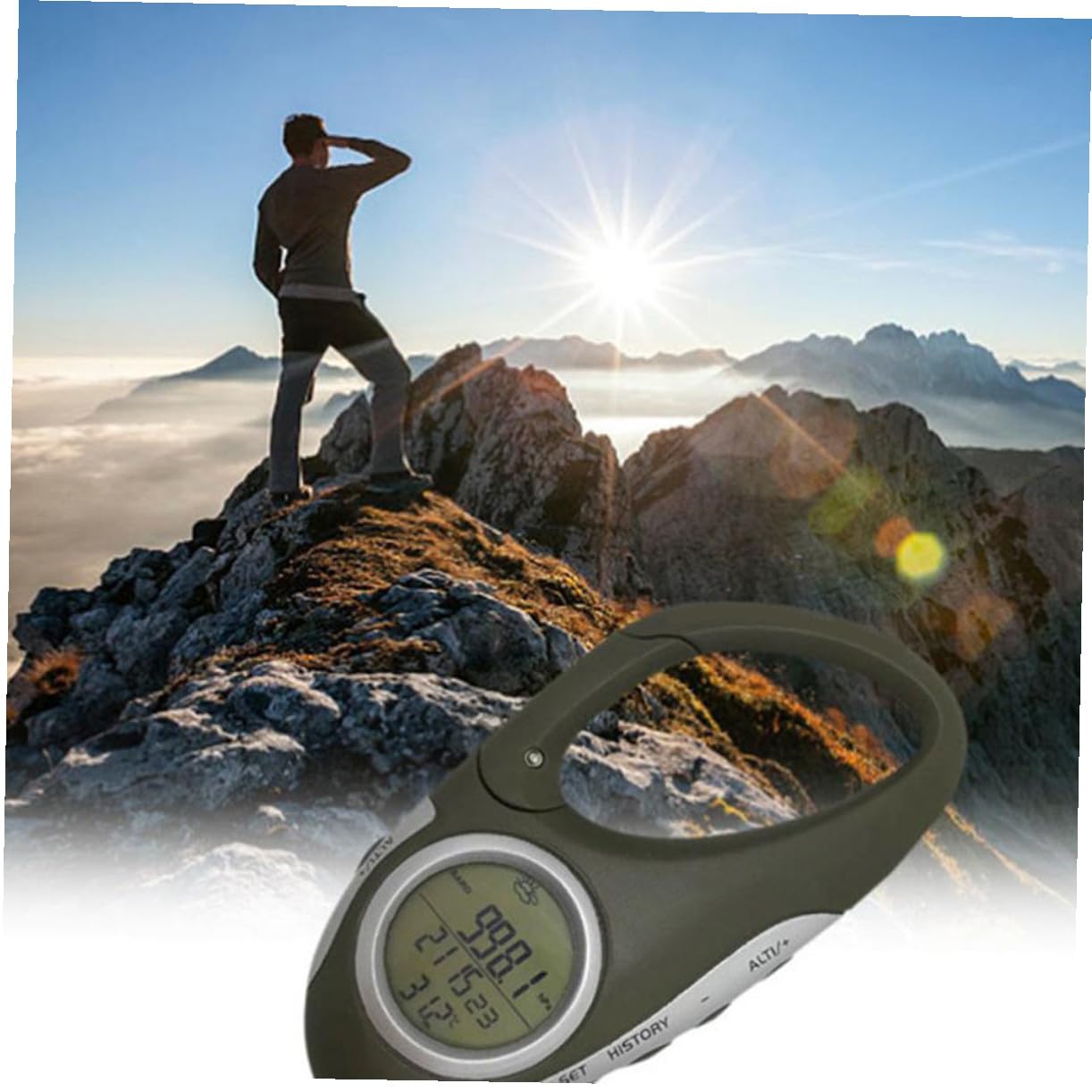 BESTonZON Altimetro Portatile con Gancio Barometro e Termometro Maneggevole per Escursionismo e Arrampicata Previsioni e Monitoraggio Altitudine Un Unico Strumento