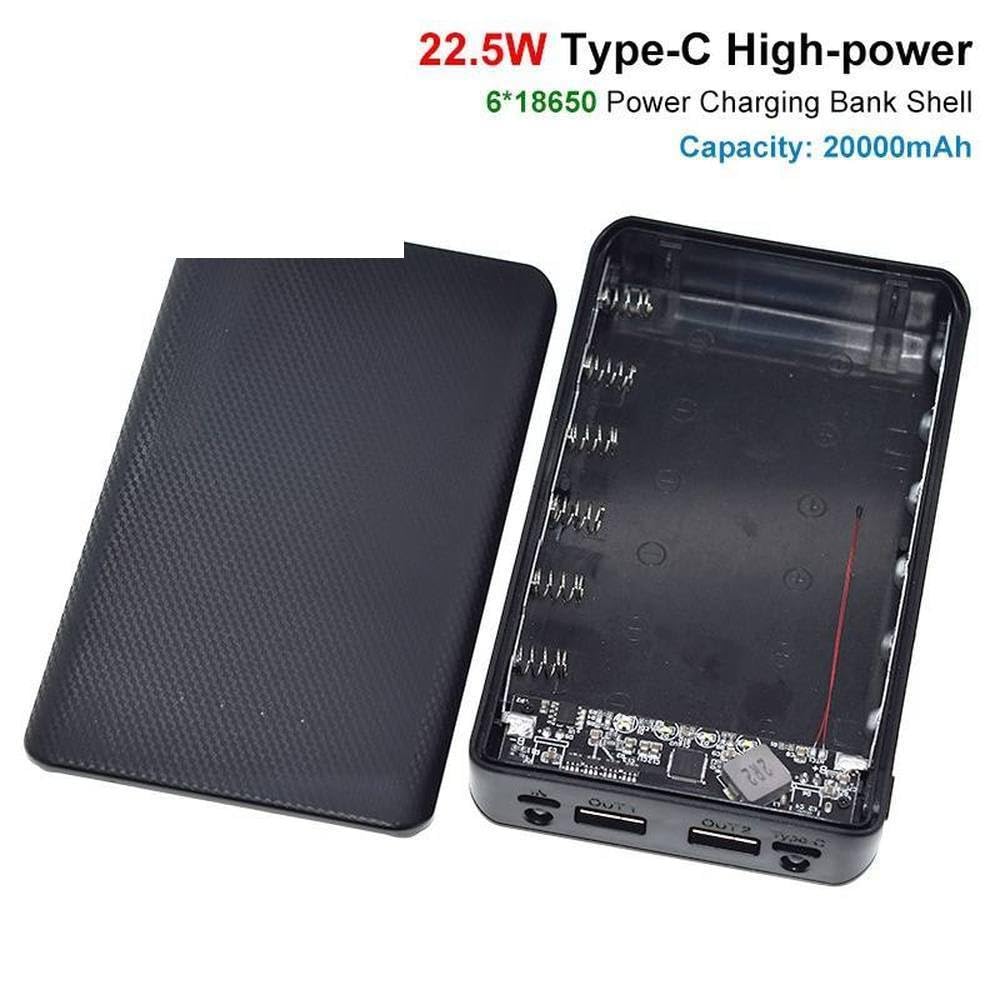 QC4.0 QC3.0 Dual USB Micro/Type-C USB 6x18650 Box 5V 4.5A 22.5W 20000mAh Mobile Phone Charger DIY Shell Case