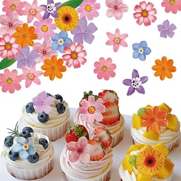 25-Piece Edible Flowers & Leaves Cake Decorations Set   Assorted Blossoms and Greenery, Cupcake Toppers, Icing Decor for Birthday Cakes, Cookies, and Desserts