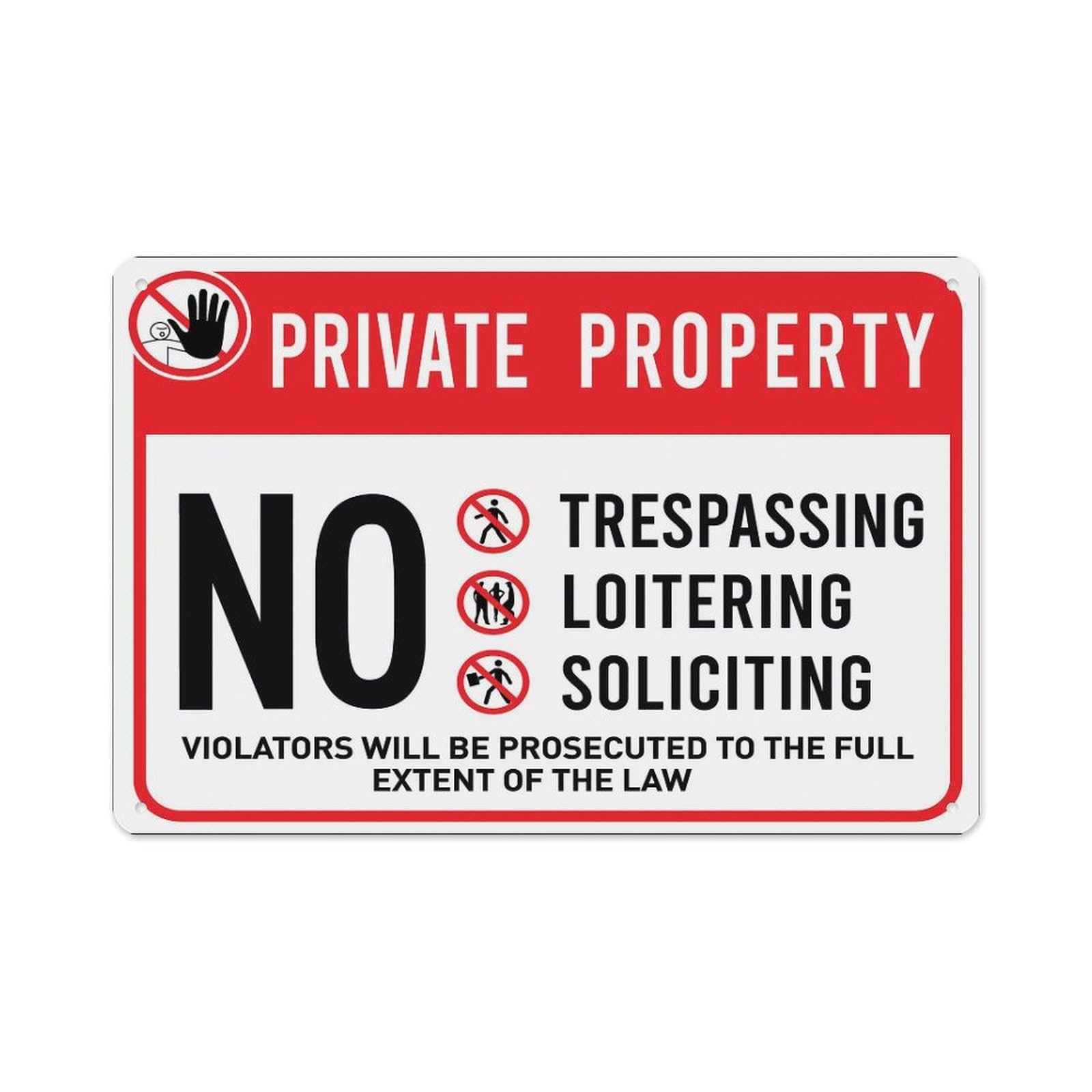 Peiyeety A09 Private Property No Trespassing Loitering Soliciting Sign Aluminum Tin Warning Signs For Home Outdoor Garden 12X16 Inches