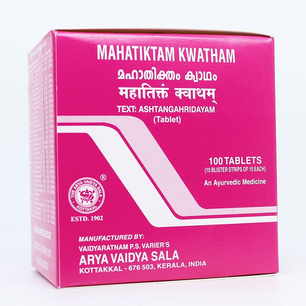 Mahatiktam Kwatham (Tablet)-100 Tablets, (Pack Of 1), Of Arya Vaidya Sala Kottakkal and get Golden Oldie Herbs®, Sukanthi Pills-1gm