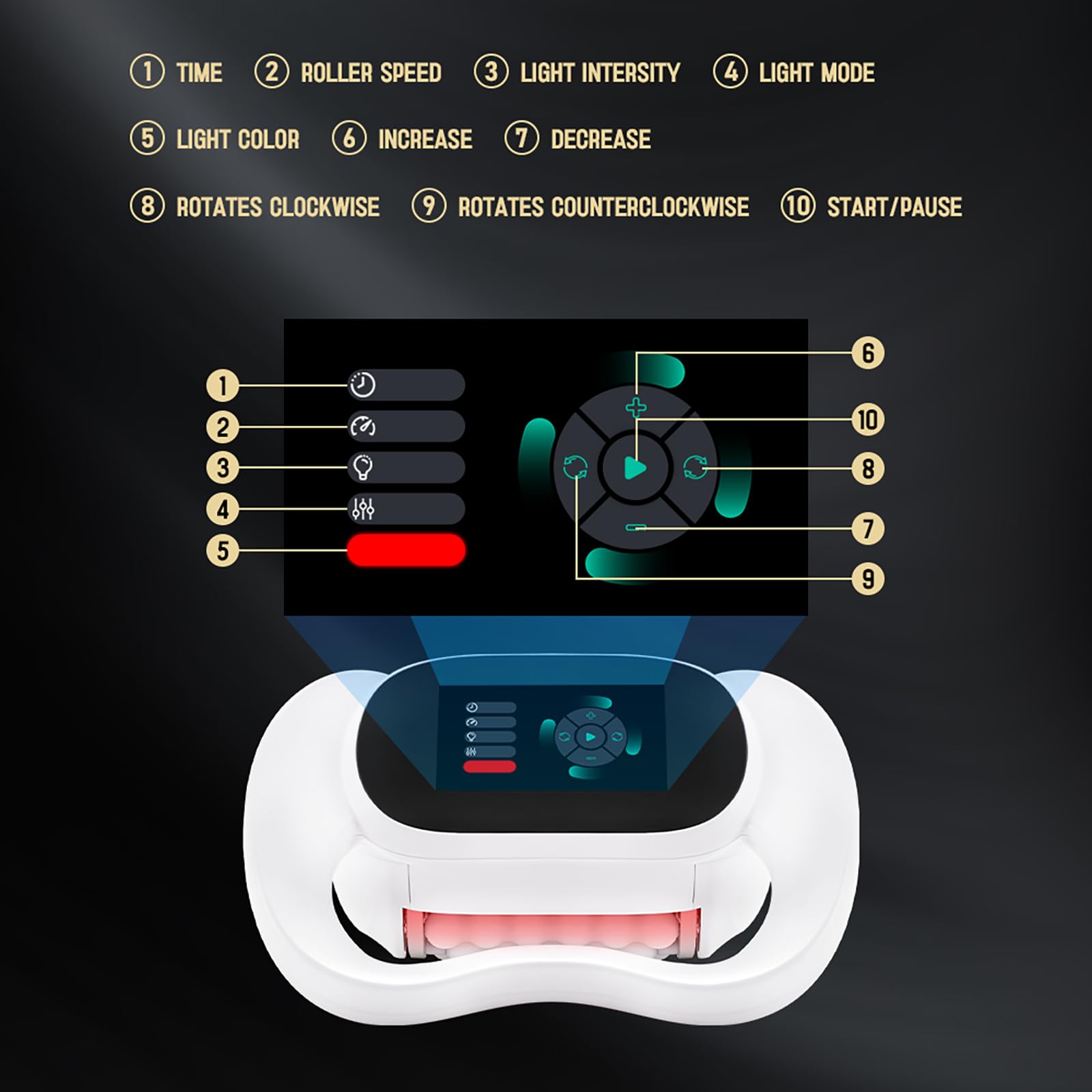 Massaggio Interno Con Rulli a Sfera,strumento Impastamento Dimagrante Con Touchscreen LCD,funzione Avanti E Indietro, 7 Luci Energetiche E 10 Livelli Di Intensità, Massaggio Dei Tessuti Profondi