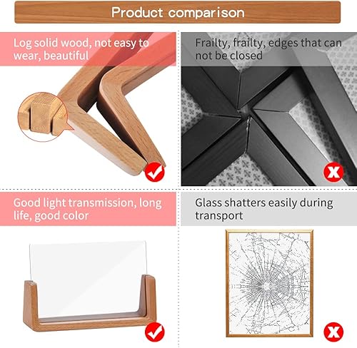 Miniatura 4 de wavamawa Juego de 2 portarretratos de madera de 4 x 6 pulgadas con base de madera de haya y cubierta de vidrio orgánico HD para mesa o escritorio,