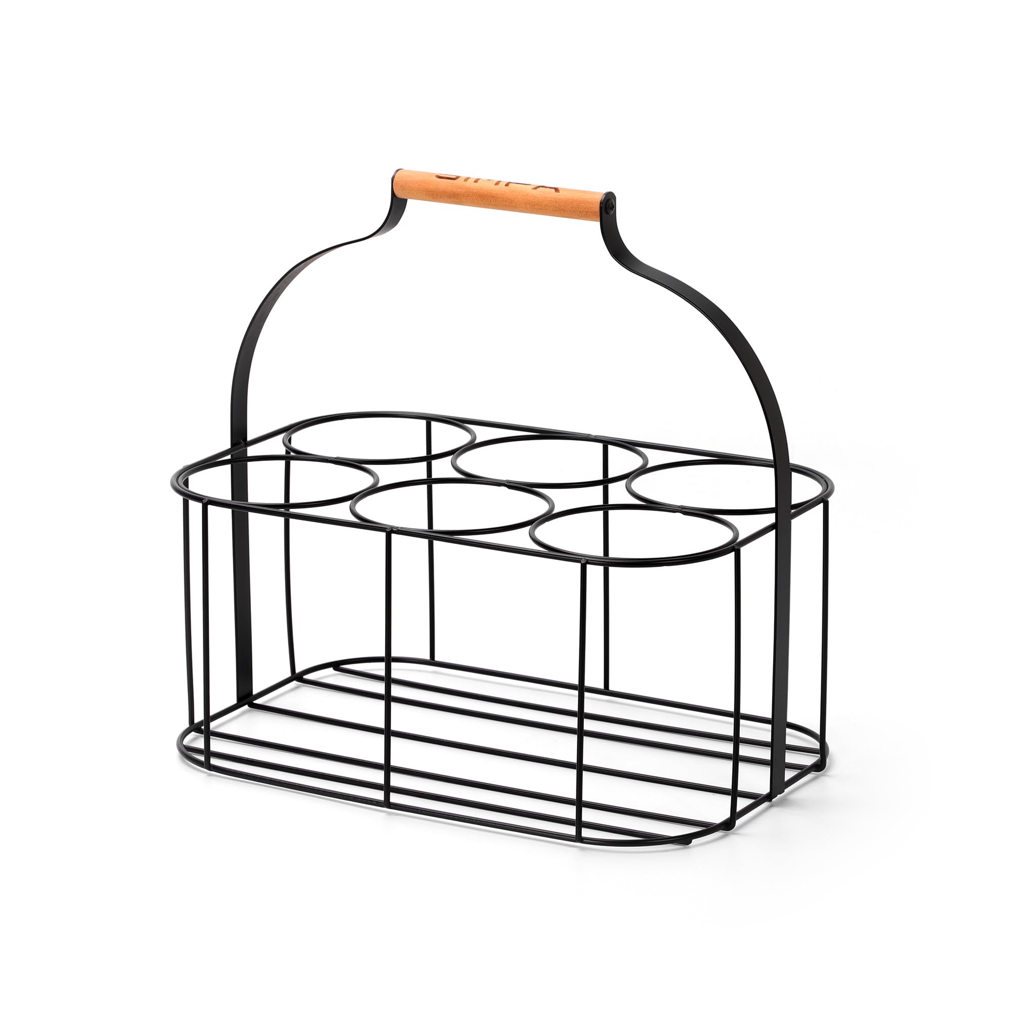 simpa Colour Wire Metal Wine Beer Milk Beverage 6 Bottle Carrier Holder Caddy with Handle - Matt Black