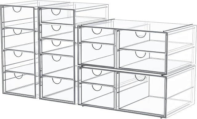 Caktraie Maquillage Organisateur Stockage avec 16 Des tiroirs, 4 Pcs fournitures de bureau, organisateurs de bureau , accessoires clairs , tiroir anti-poussière et pour maquillage , bijoux , stylo , stationnaire