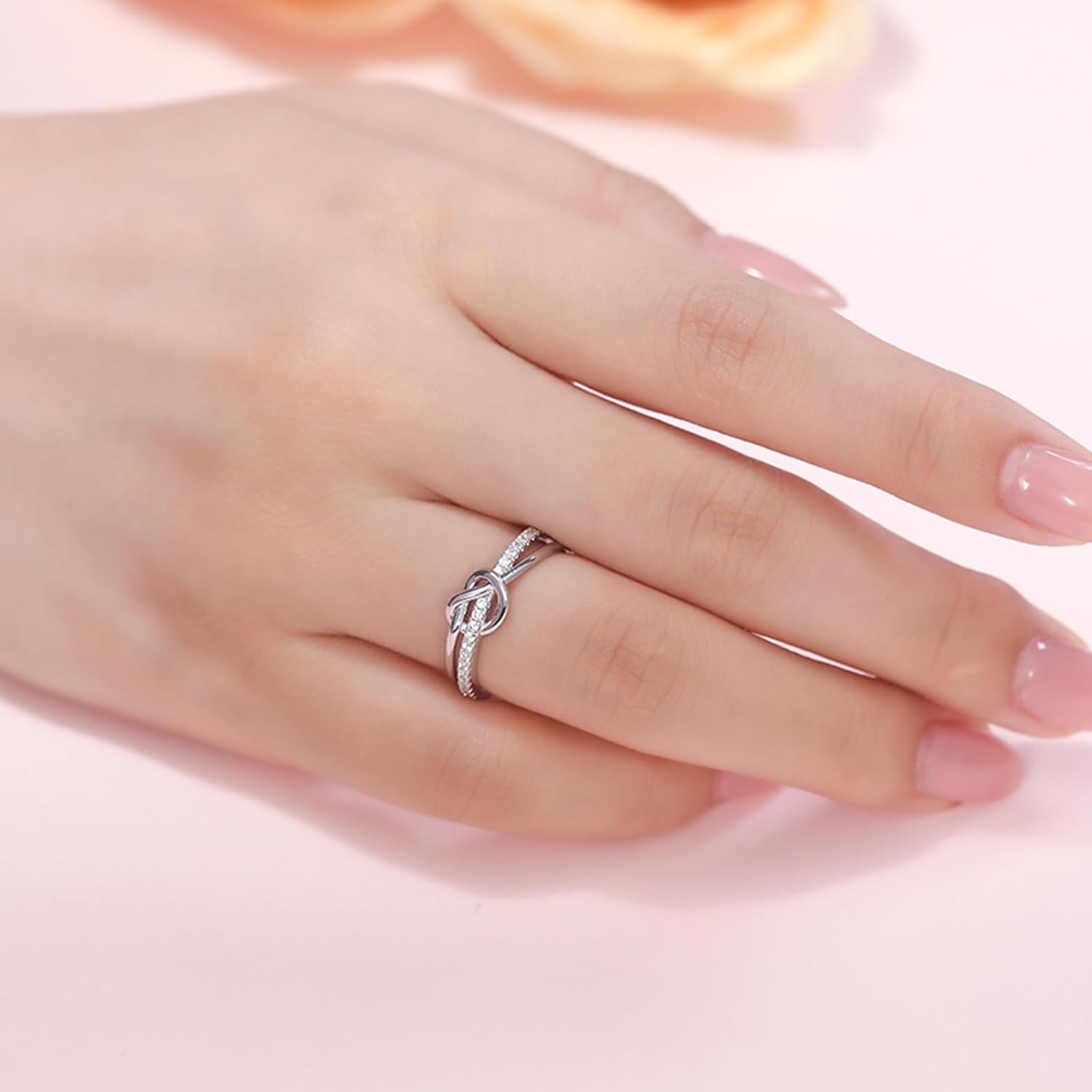 Jeulia Knot Design Band Classic Rings for Women, Sterling Silver cz Eternity Rings Wedding Engagement Anniversary Promise Bridal Sets with Jewelry Gift Box