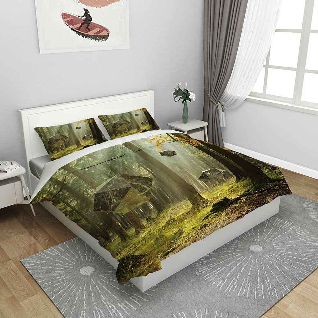 QZDUCN Set Copripiumino Matrimoniale 240x220cm Paesaggio Di Boschi Assolati Stampato 3D Copripiumino Biancheria Da Letto Microfibre Ipoallergenico 1 Copripiumino Con Chiusura A Cerniera E 2 Federe