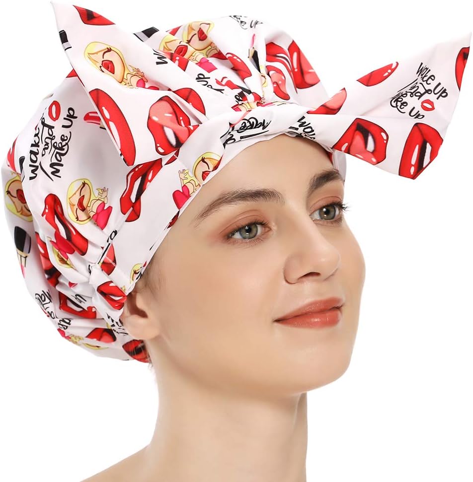 VVolf Shower Cap for Women, Large Shower Caps for Long Hair Turban Shower Caps Waterproof Bath Cap Reusable (Wine)