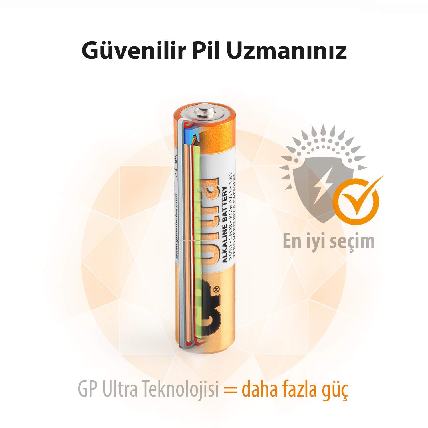 GP Batteries Ultra Alkaline 1,5 V AAA Bateria alkaliczna (1,5 V) Cylindryczna Biały Żółty