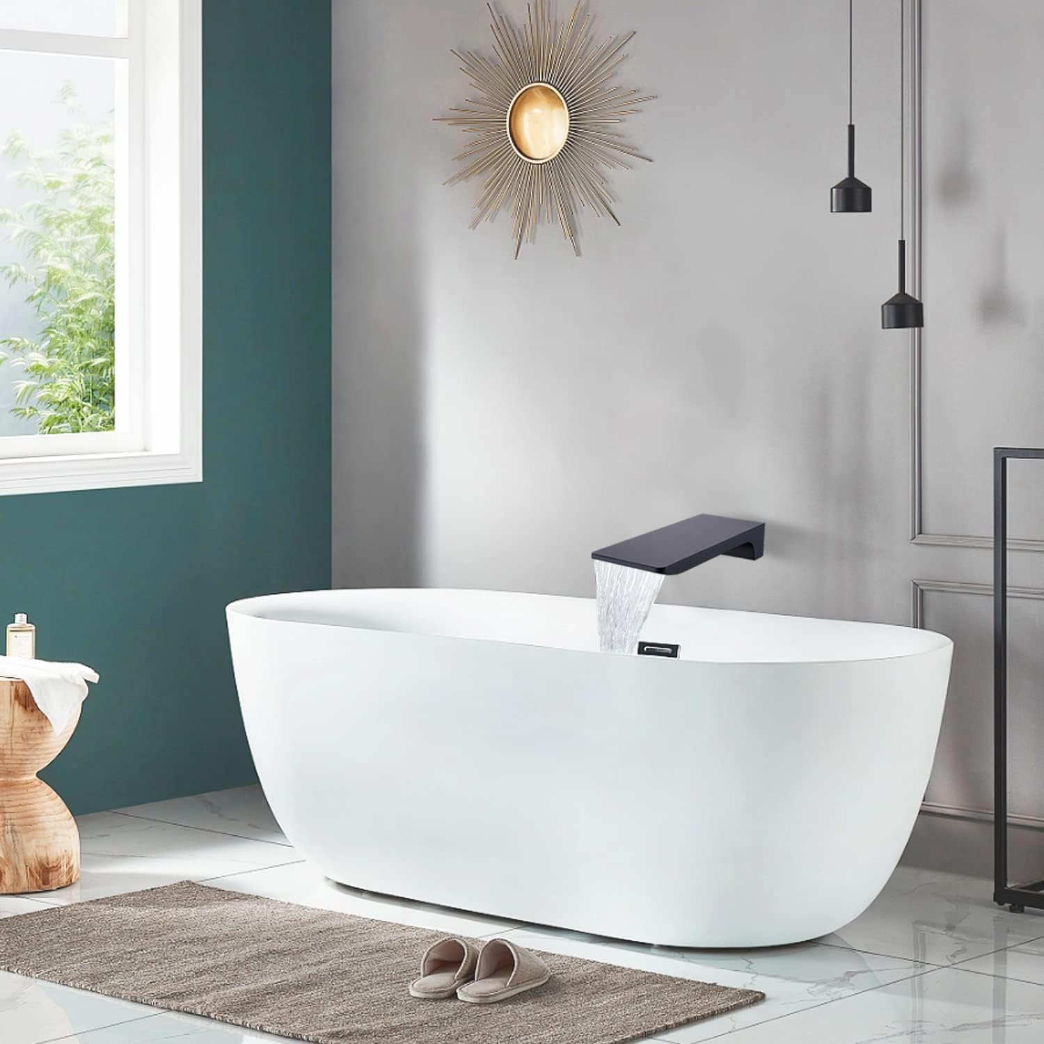 Waterfall Tub Spout Wall Mount Waterfall Bathroom Bathtub Tub Spout 1/2" NPT Connector Roman Tub Filler Faucet Stainless Steel Bath Tub Sprayer, Matte Black