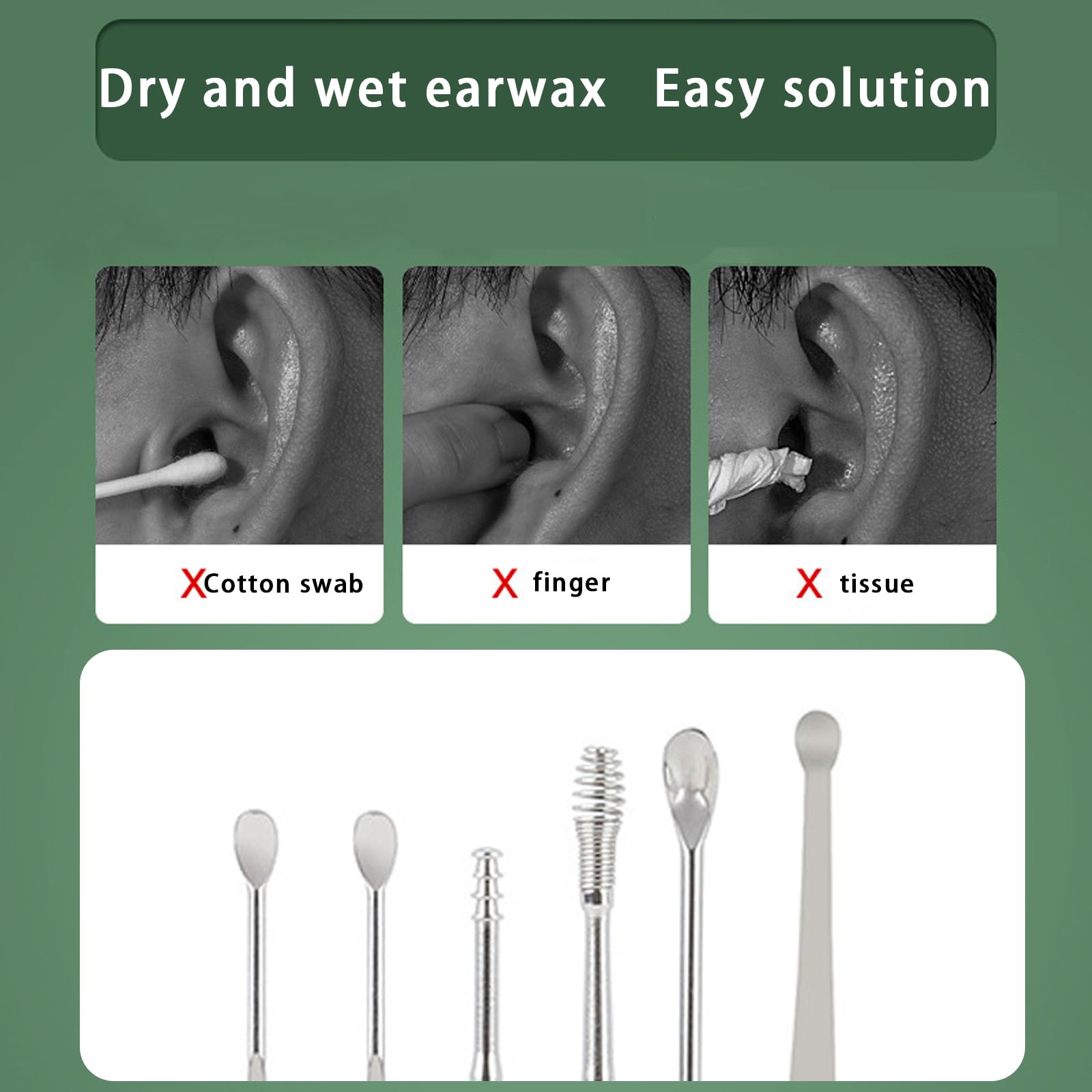 AYNKH Kit d'extraction du cérumen avec 16 embouts en silicone doux, 6 embouts en acier inoxydable et un sac portable pour les enfants et les adultes