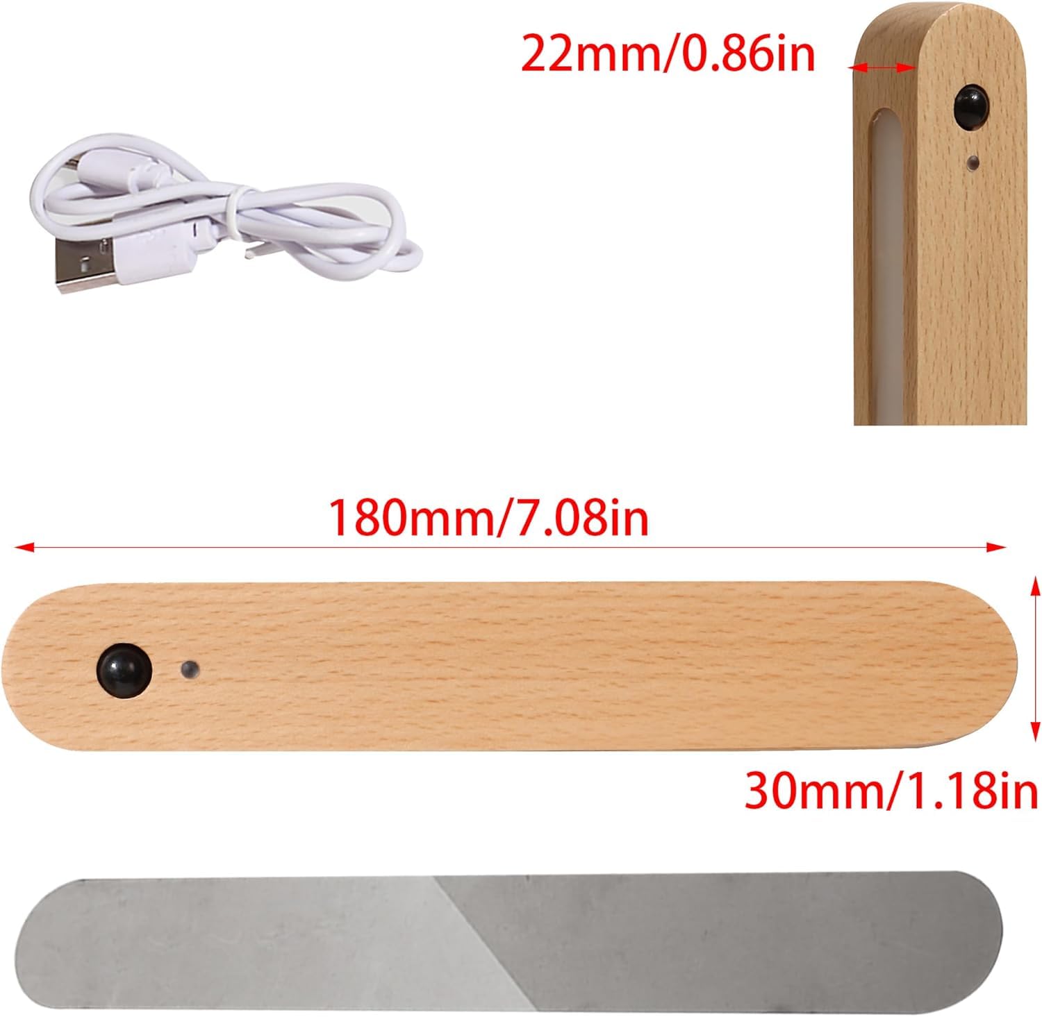 2 luces LED de noche con sensor de movimiento, funciona con pilas, luz magnética recargable por USB con luz blanca cálida para habitación de niños, baño, armario, pasillo, viene