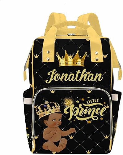 Miniatura 4 de InterestPrint Bolsa de pañales personalizada con nombre, bolsa de pañales personalizada con nombre, corona de príncipe dorado, bolsa de pañales